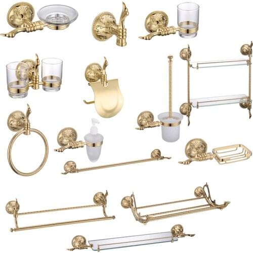 Gold Luxury Bathroom Hardware Set European-Style Classical Gold-Plated Towel Rack Antique Varved Bathroom Accessories Set