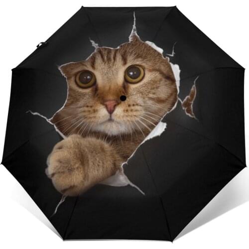 Sunny Umbrella Cat In Black Paper Hole Automatic folding portable men women umbrella Sunscreen rain Windproof beach parasol
