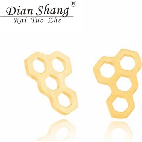 Wholesale 10Pair Stainless Steel Gold Color Honeycomb Stud Earrings For Women Jewelry Cute Bridesmaids Hexgon Brincos