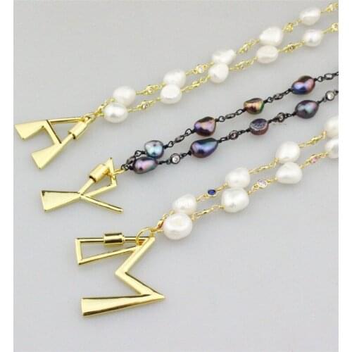 16iinch 5pcs/lot New design A-Z 26 letters clasp cz component necklace, ,popular freshwater pearl rosary chain necklace