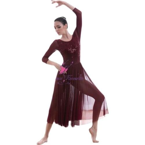 18704 Dance Favourite Burgundy Sequin Lace Bodice Dance Costumes Ballet Dress Lyrical Long Dress Contemporary Dress