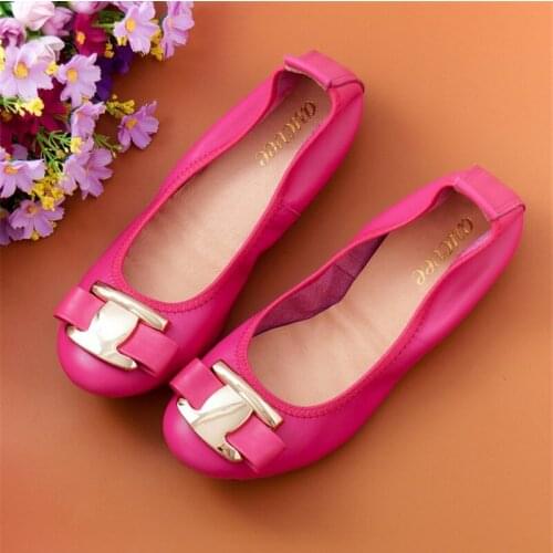 AUCVEE 2020 Fashion Women Flats Slip on Metal Decoration Woman Boat Shoes Ladies Shallow Ballet Flats Female Footwear Size 34-44