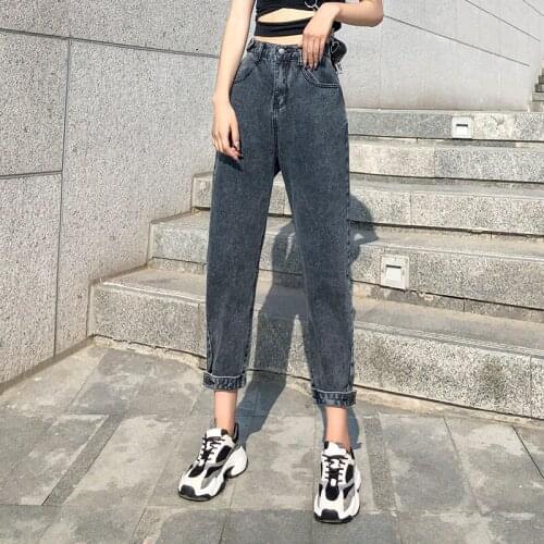 2021 New Plus Size Spring Summer Girl Loose Fashion High Waist Button Jeans Casual High Quality Ladies Beam Harem Pants