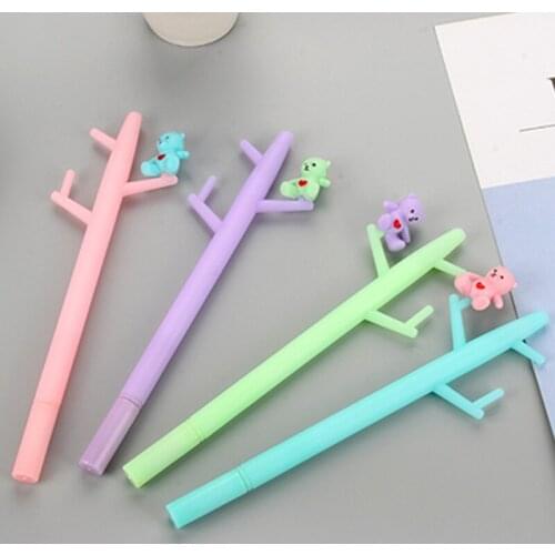 36PCS Cartoon Creative Bear on The Tree Neutral Pen Jelly Color Cub Black Water Pen Student Stationery Supplies