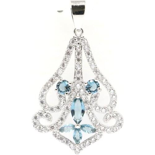 43x26mm Luxury SheCrown Created London Blue Topaz White CZ Gift For Ladies European Style Silver Pendant