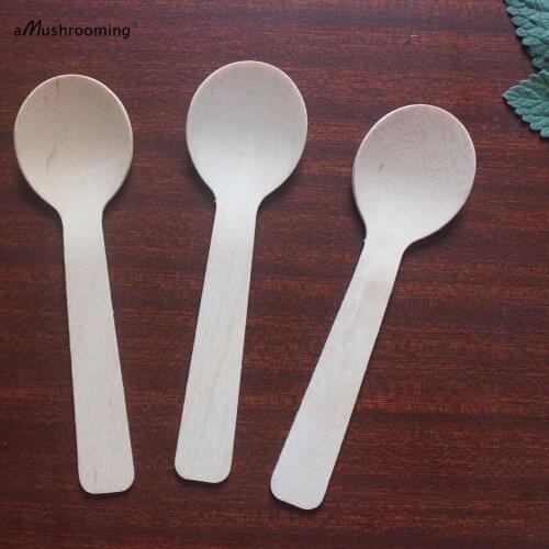 50 SMALL Disposable Wooden Round Spoon Utensils Mini Dessert Spoons-Wood Silverware-Wedding Wooden Spoon