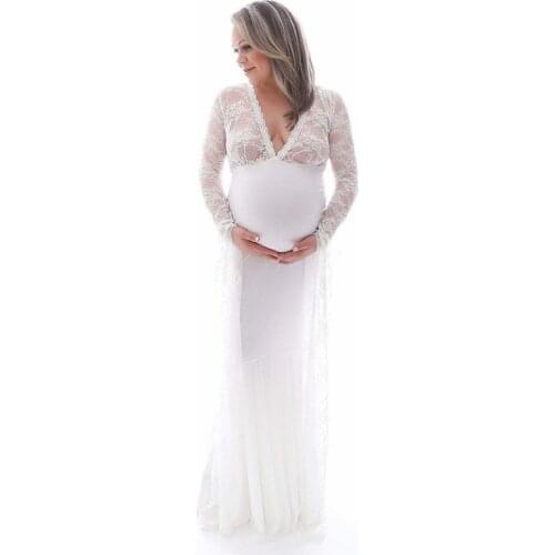 White Sexy Maternity Dress For Photo Shoot Lace Fancy Pregnancy Dress Long Baby Shower Maxi Gown Pregnant Women Photography Prop