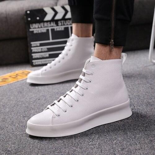 Korean style mens leisure platform boots breathable original leather shoes handsome streetwear ankle boot short botas chaussure