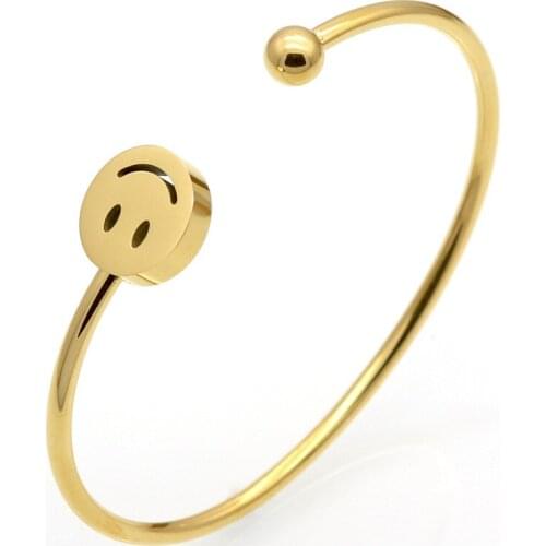 Stainless Steel Hollow Smiling Face Open Bangle for Women Men Funny Cuff Bracelet Bangle Jewelry