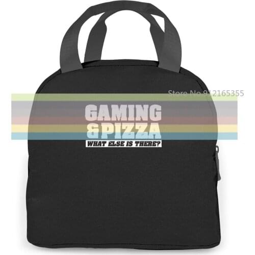 Gaming and Pizza Gamer Video Game Black Style Black Design women men Portable insulated lunch bag adult