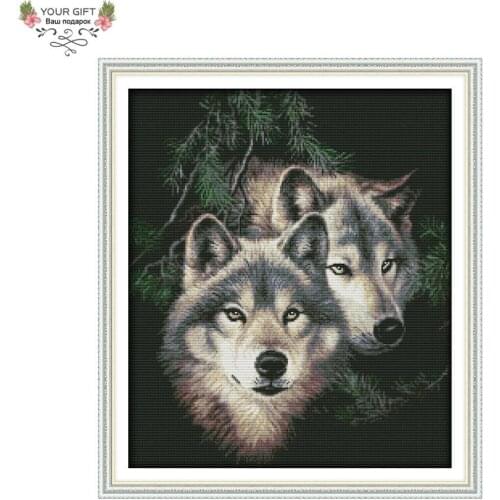 Joy Sunday Wolf D661(2) 14CT 11CT Stamped and Counted Home Decoration Two Wolves Animal Cross Stitch Kits
