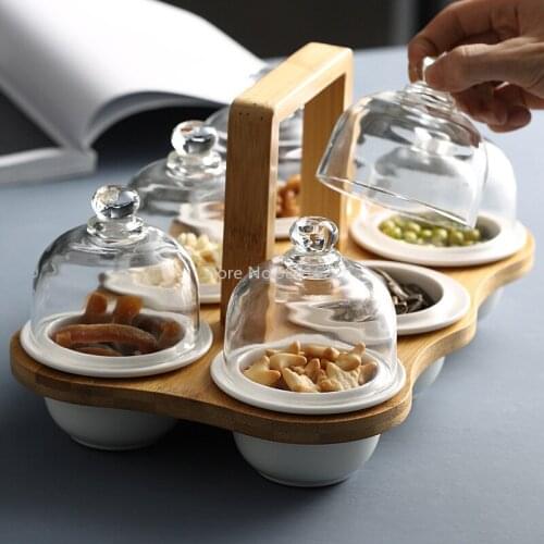 Ceramic Bread Bowl The Hotel Cloth Salad The Ice Cream Bowl D Cup Dessert Dish with Bamboo Frame The Glass Cover
