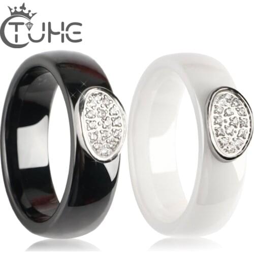 Ceramic Ring Cubic Zirconia For Women Couple Ring Aniversary Gift 6MM Black White Simple Jewelry New Fashion