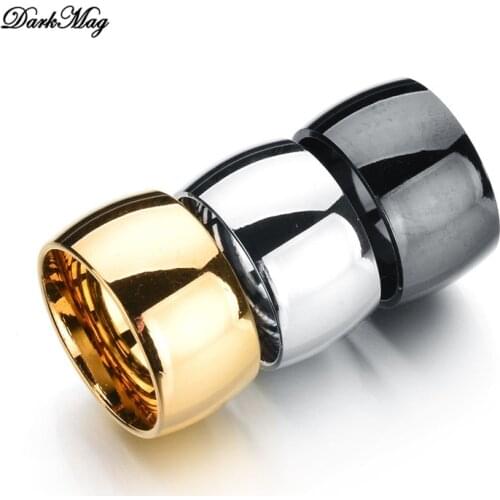 DarkMag Fashion 12mm Wide High Quality Polished Ring Gold-color Stainless Steel Women Wedding Engagement Ring Jewelry