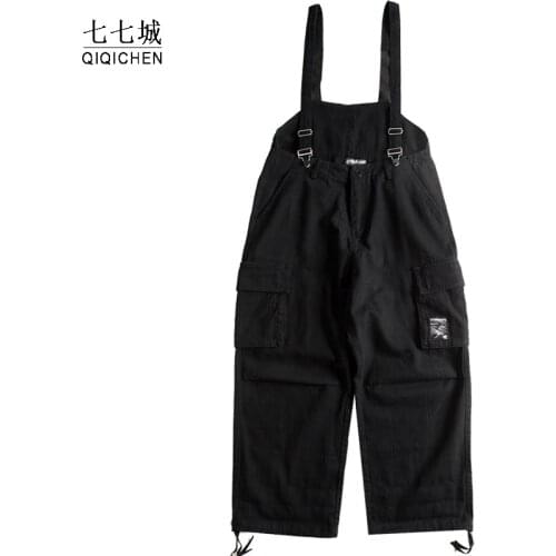 Suspenders Overalls Men Street Japanese Trousers Mens Hip Hop Overalls Multi-pocket Cargo Pants Casual Wide-legged Baggy Pant