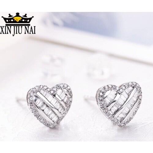 Creative cute peach heart shaped square crystal womens earrings Charms fashion Exquisite Luxury Super shine Simple Romantic