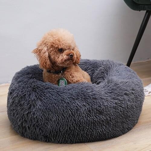 Pet Dog Bed Warm Fleece Round Dog Kennel House Long Plush Winter Pets Dog Beds For Medium Large Dogs Cats Soft Sofa Cushion Mats