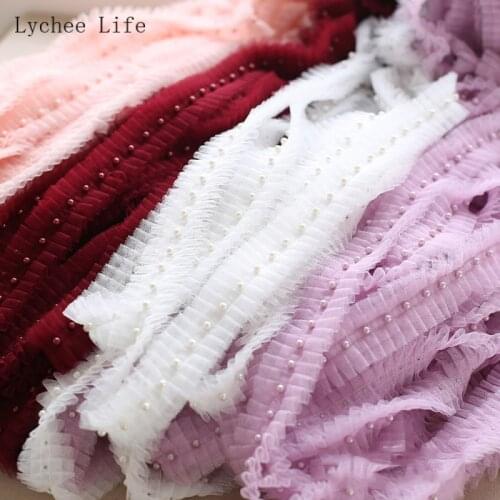 Lychee Life 1M Sequin Beading Lace Beading Trim For Wedding Dress 5cm Width Polyester Lace Trimming Diy Sewing Clothes Materials