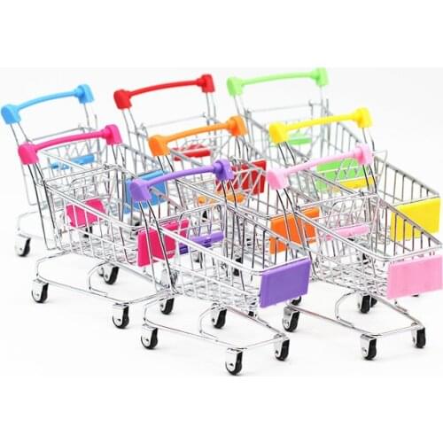 Mini shopping cart baby pretend toy supermarket trolley desktop decoration storage toy gift doll house furniture accessories