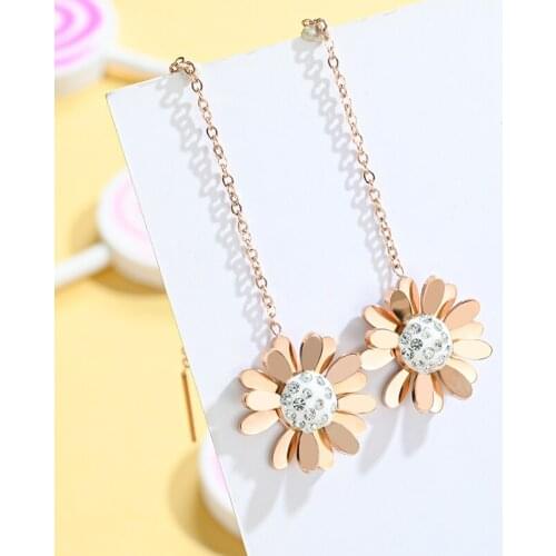 Trendy Elegant Zircon Inlaid Little Daisy Tassels Ear Line Fashion No Fade Rose Gold Stainless Steel Long Chain Women Earrings