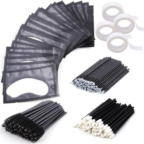 Lash Supplies Set Disposable Eyebrow Brush Eye Patches Pad Tape Micro Brushes Applicator Mascara Spoolie Eyelash Extension Tools