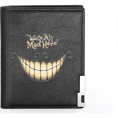 New High Quality Dream Alice in Wonderland Printing Leather Mens Wallet Credit Card Holder Short Male Slim Purse
