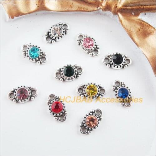 30 New Daisy Charms Tibetan Silver Tone Retro Mixed Crystal Connectors 6.5x11.5mm