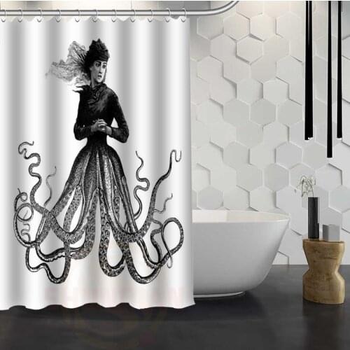 Custom Octopus Shower Curtain With Hooks Fabric Shower Curtain for Bathroom Curtain Waterproof