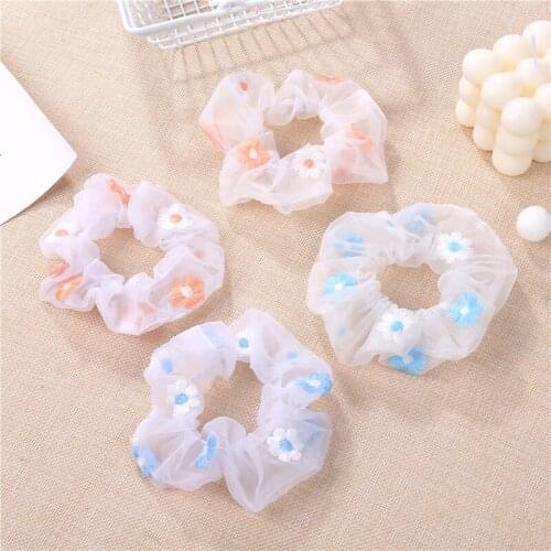 Headbands For Women Korean Embroidary Floral Organza Elastic Hair Bands Ladies Hair Ties Scrunchies Girls Hair Accessories