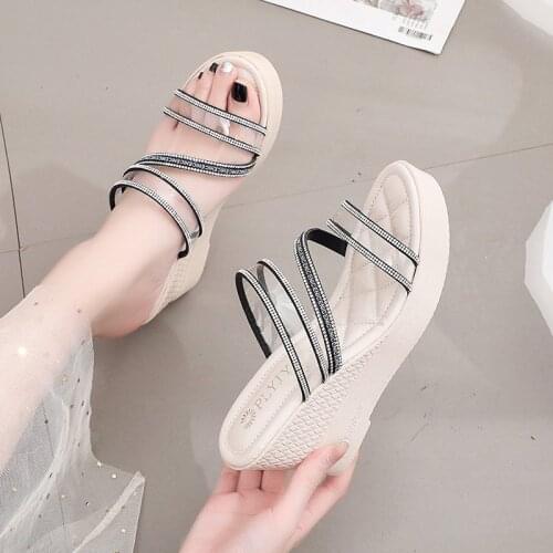 Transparent crystal slippers women summer sandals women high heels platform slippers open toe wedge slippers women beach sandals