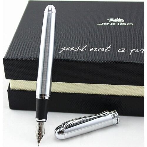 Luxury Brand Jinhao X750 Silver Stainless Steel Fountain Pen Medium 18KGP Nib School Office Name Ink Pens Gift Stationery