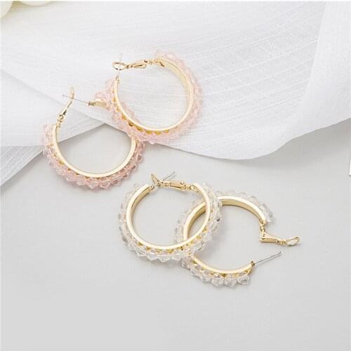 Classic Design Round Earrings Handmade Weave Crystal Beads For Women Girls Fashion Grace Circle Stud Ear Jewelry Party Gifts