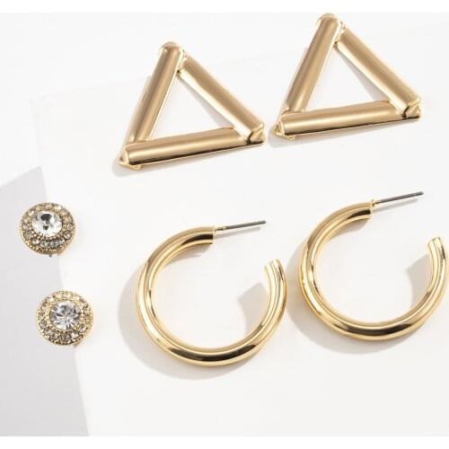 Mix and Match Simple Geometric C-shaped Half Circle Earrings Set Cool Temperament Rhinestone Earrings Wedding Party Gifts 2021