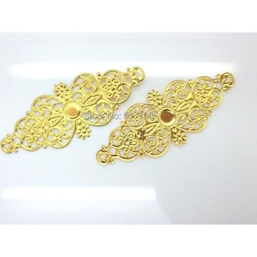 Free shipping-50 Gold Plated Filigree Flower Wraps Jewelry Findings Connectors Flatback Scrapbooking 6.1x2.4cm J0558