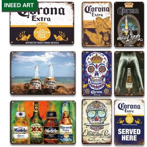 Old Corona Extra Beer Poster Tin Sign Vintage Man Cave Tiki Bar Wall Decoration Metal Signs Retro Backyard Bar Garden Decor