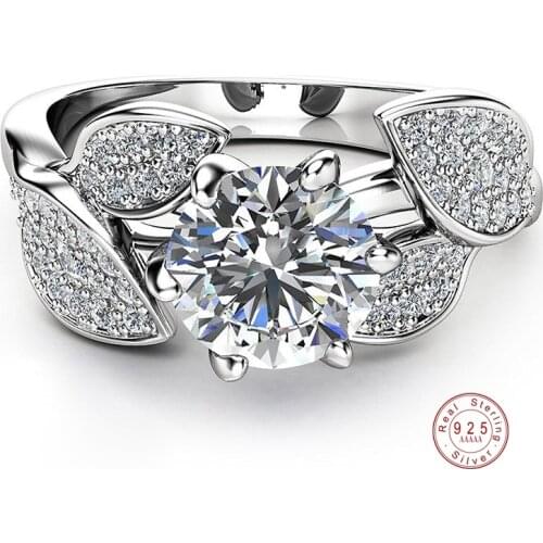 Wedding Crystal Silver Color Rings for Women Dazzling Flower Ring 1 Carat Zircon Bijoux For Women Ladies Jewelry Gifts