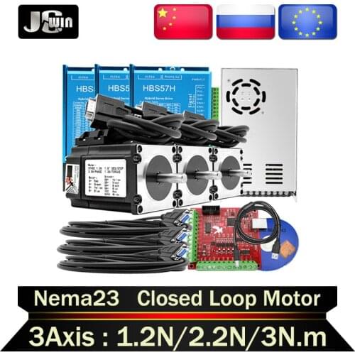 ES&RU free VAT ! 3 set Nema23 Closed-Loop stepper Motor 1.2Nm/2.2Nm/2Nm+2-Phase & HBS57H Hybrid Driver +350w36v power for CNC