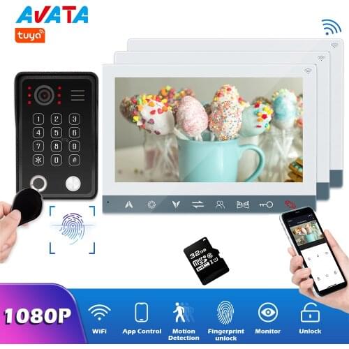 Tuya 1080P WIFI Intercom 3 Video door phone With 1 Video Doorbell Camera With Keyboard RFID Password Fingerprint Unlocking IP65
