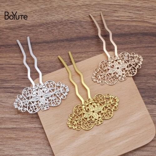 BoYuTe (5 Pieces/Lot) 28*56MM Flower Filigree Hair Accessories Vintage Hair Fork Hairpins Diy Handmade Jewelry Materials