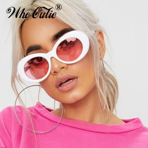 WHO CUTIE 2019 Vintage Small Oval Sunglasses Men Women Brand Designer 90S Retro White Frame Kurt Cobain Glasses Sun Shades OM524