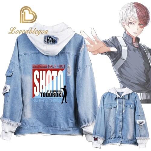 YINUODAIL Boku No My Hero Academia Midoriya Shoto Todoroki Cosplay Hoodies Costumes Men Women Denim Jacket