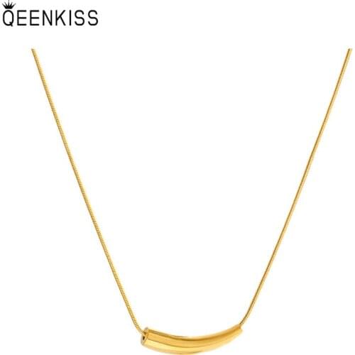 QEENKISS NC729 Fine Jewelry Wholesale Fashion Woman Birthday Wedding Gift Arc Small Beanie 18KT Gold Clavicle Pendant Necklace