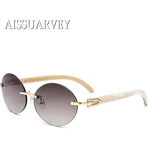 2019 High Quality Round Vintage Retro Polarized Sunglasses for Women Man Fashion Brand Designer Luxury Rimless Horn Sun Glasses
