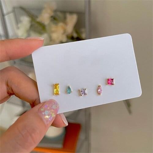 5pcs Korean New Vintage Trend Geometric Irregular Colorful Zircon Stud Earring for Women Girls Simple Aesthetic Jewelry