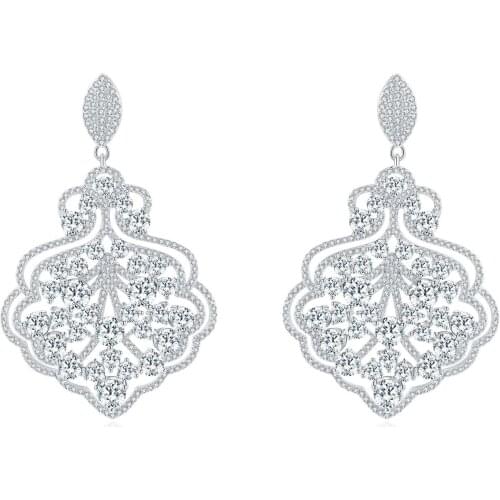 Luxury Leaf 925 Sterling Silver Simulated Moissanite Diamond Earrings Women Drop Dangle Earrings Wholesale Fine Jewelry