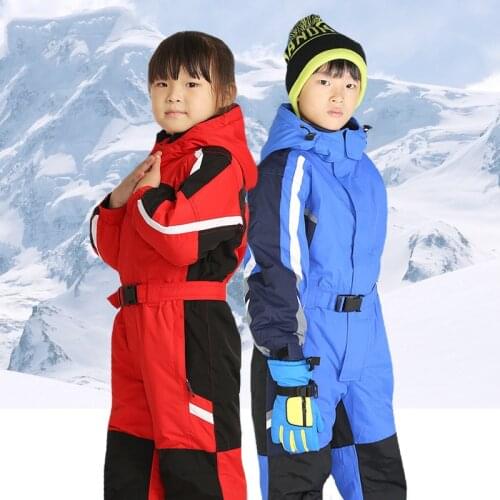 Winter One Piece Fleece Waterproof Kids Ski Suit Girls Boys Warm Jumpsuit Snow Sets Thermal Windbreak Outdoor Snowboard Suit