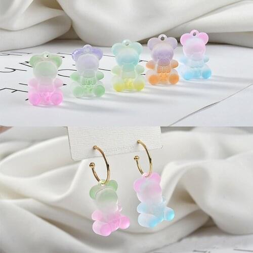 10Pcs 29*20MM Gradient Color Cute Little Bear Charms For DIY Making Earrings Necklace Jewelry Accessories Handmdae Craft