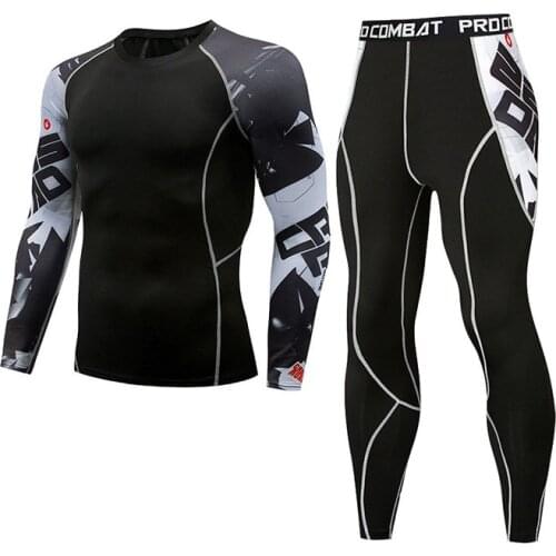 2021 Mens Thermal Underwear Suit MMA Rashguard Suit Fitness Sports Leggings Suit Solid color Men Comression Clothes Suit Men