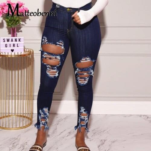 2021 New Casual High Waist Denim Jeans Women Slim Fit Jeans Ladies Ripped Elastic Skinny Jeans Sexy Hole Vintage Boyfriend Jeans