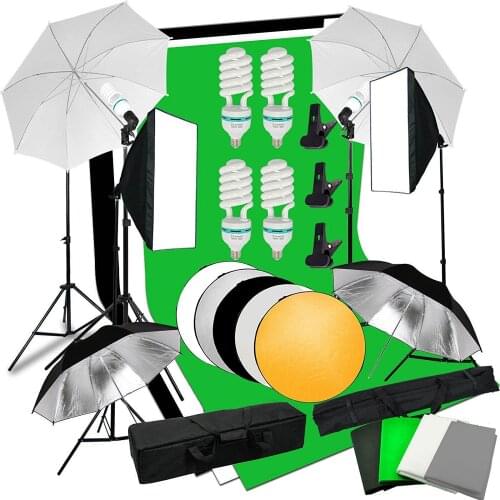 Abeststudio photo Studio Lighting Kit 4x135W photo bulbs+Backdrops Softbox umbrella Studio Kit+5 in 1 Reflector Panel